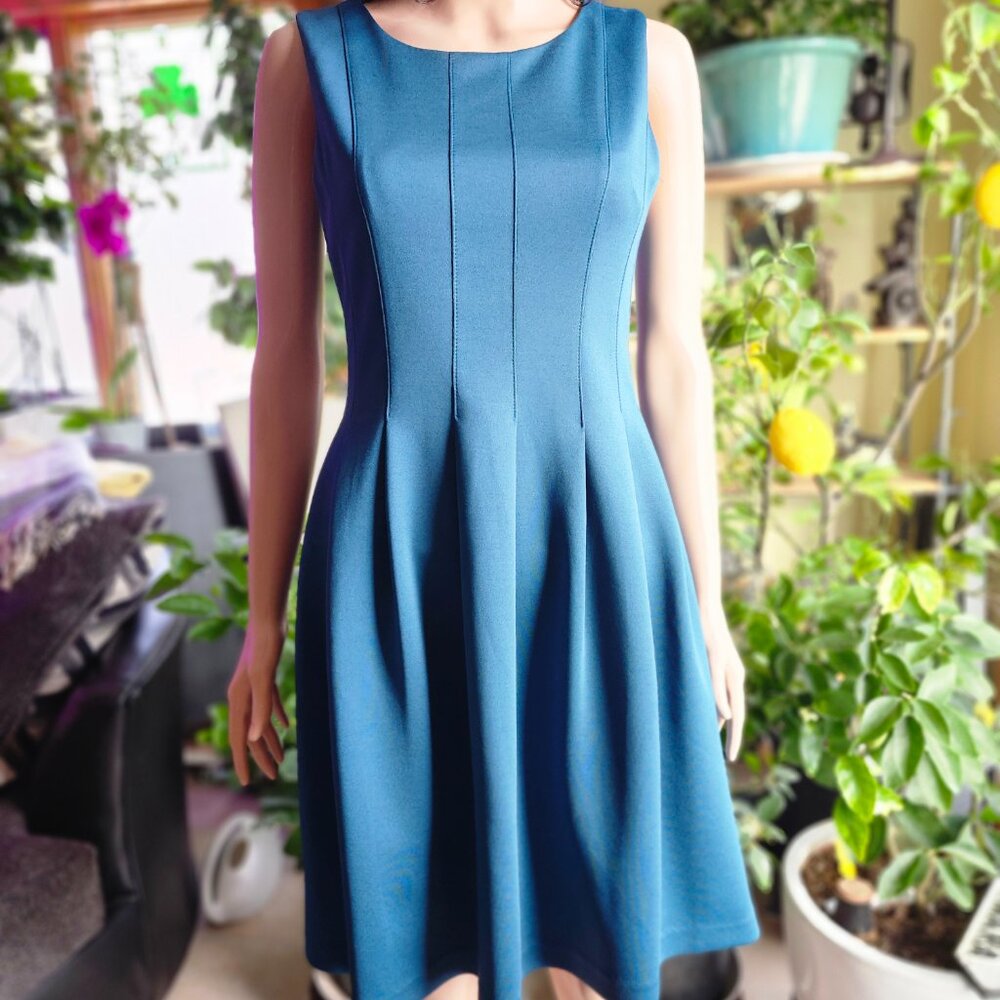 Calvin Klein Gorgeous Scuba Deep Teal Seamed Fit & Flare Dress